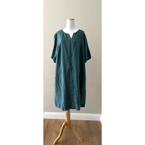 Pure Jill Linen Tent Shift Dress XL Tall Short Sleeve Garment-Dyed Green Pockets